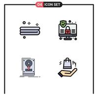 Filledline Flat Color Pack of 4 Universal Symbols of clean save computer install ahnd Editable Vector Design Elements