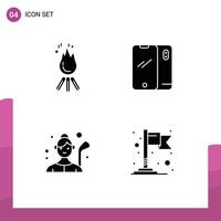 4 User Interface Solid Glyph Pack of modern Signs and Symbols of fire iphone camping smart phone golf Editable Vector Design Elements