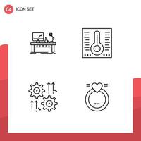 4 Thematic Vector Filledline Flat Colors and Editable Symbols of workplace spa desk table gear Editable Vector Design Elements