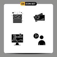 Mobile Interface Solid Glyph Set of 4 Pictograms of cash law passport copy right play Editable Vector Design Elements