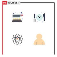 Pictogram Set of 4 Simple Flat Icons of cook data scince fry time human Editable Vector Design Elements