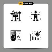 Universal Icon Symbols Group of 4 Modern Solid Glyphs of drum remote character scarecrow business intelligence Editable Vector Design Elements