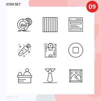 Universal Icon Symbols Group of 9 Modern Outlines of delivery vegetable communication food user Editable Vector Design Elements