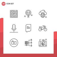 Set of 9 Commercial Outlines pack for record mic cloud broadcast device Editable Vector Design Elements