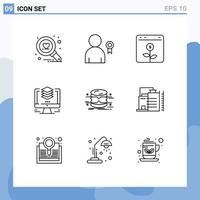 9 User Interface Outline Pack of modern Signs and Symbols of database computer browser file layers Editable Vector Design Elements