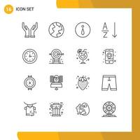 Pack of 16 Modern Outlines Signs and Symbols for Web Print Media such as goal business information time alarm Editable Vector Design Elements