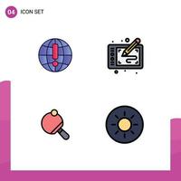 4 Filledline Flat Color concept for Websites Mobile and Apps globe pong world art table Editable Vector Design Elements