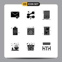 9 Universal Solid Glyphs Set for Web and Mobile Applications phone cell weightlifting battery mixer Editable Vector Design Elements