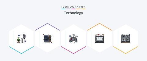 Technology 25 FilledLine icon pack including sound. laptop. control pad. device. smart technology vector