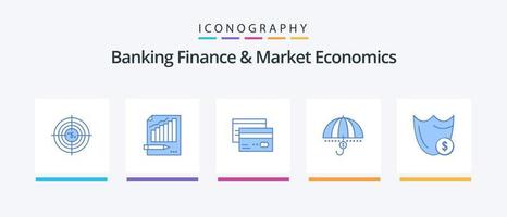 Banking Finance And Market Economics Blue 5 Icon Pack Including card. creditcard. statistics. market. chart. Creative Icons Design vector