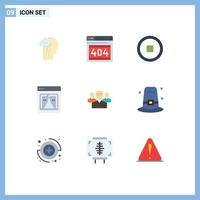 Group of 9 Flat Colors Signs and Symbols for ceo team interface web lab Editable Vector Design Elements