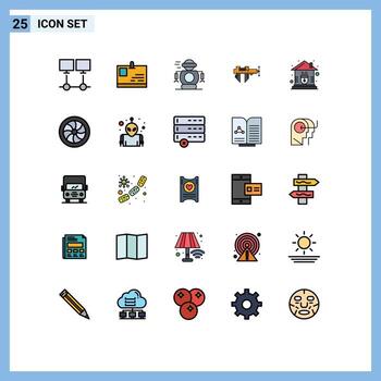 Modern Set of 25 Filled line Flat Colors and symbols such as scale micrometer pass measure robot Editable Vector Design Elements