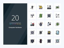 20 Computer Hardware line Filled icon for presentation vector