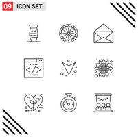 Modern Set of 9 Outlines and symbols such as arrow interface search engine sign interface open Editable Vector Design Elements