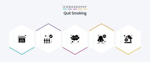 dejar de fumar 25 glifo icono paquete incluso oler. pensamiento. bloquear. fumar. hábito vector