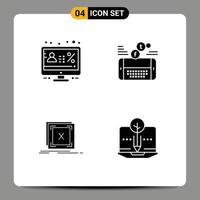 Set of 4 Commercial Solid Glyphs pack for account twitter monitor game application Editable Vector Design Elements