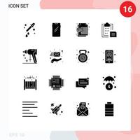 Group of 16 Solid Glyphs Signs and Symbols for construction paper cdr file interface clipboard Editable Vector Design Elements