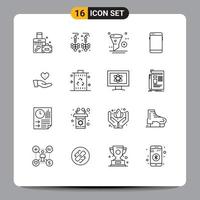 Mobile Interface Outline Set of 16 Pictograms of charity huawei app mobile phone Editable Vector Design Elements