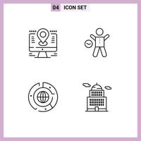 Set of 4 Commercial Filledline Flat Colors pack for map man lcd gym business Editable Vector Design Elements