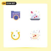 Group of 4 Modern Flat Icons Set for folder festival globe romantic horseshoe Editable Vector Design Elements