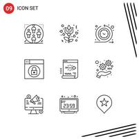 Pictogram Set of 9 Simple Outlines of login key cycle time lock web Editable Vector Design Elements