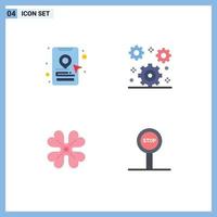 4 Flat Icon concept for Websites Mobile and Apps book cab flower cog setting board Editable Vector Design Elements