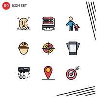 9 User Interface Filledline Flat Color Pack of modern Signs and Symbols of define labor dad helmet cap Editable Vector Design Elements