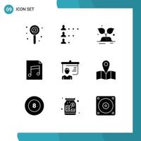 Modern Set of 9 Solid Glyphs and symbols such as presentation teacher green file audio Editable Vector Design Elements