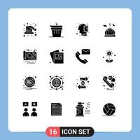 Editable Vector Line Pack of 16 Simple Solid Glyphs of controller moon head islam mosque Editable Vector Design Elements