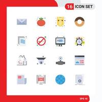 16 Universal Flat Color Signs Symbols of document back to school internet doughnut web Editable Pack of Creative Vector Design Elements