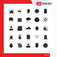 Group of 25 Modern Solid Glyphs Set for android smart phone mind phone gear Editable Vector Design Elements