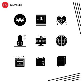 9 Universal Solid Glyphs Set for Web and Mobile Applications food birthday flag weather temperature Editable Vector Design Elements