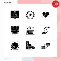 9 Universal Solid Glyph Signs Symbols of timer stopwatch films clock like Editable Vector Design Elements