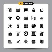 Group of 25 Modern Solid Glyphs Set for star security support locked internet Editable Vector Design Elements