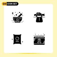 User Interface Pack of 4 Basic Solid Glyphs of bowl farming natural car apple Editable Vector Design Elements