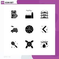 9 Universal Solid Glyph Signs Symbols of ball transport buy car sell Editable Vector Design Elements