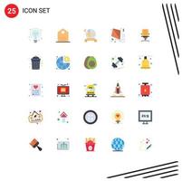 25 User Interface Flat Color Pack of modern Signs and Symbols of business armchair music paper flying Editable Vector Design Elements