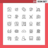 User Interface Pack of 25 Basic Lines of green luggage lifeguard baggage eye Editable Vector Design Elements