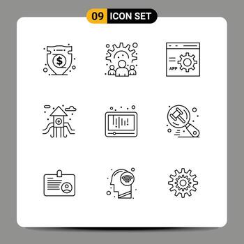 9 9 usuario interfaz contorno paquete de moderno señales y símbolos de medios de comunicación jugar suelo navegador vida programación editable vector diseño elementos