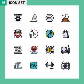 16 User Interface Flat Color Filled Line Pack of modern Signs and Symbols of library interface hexagon user mountain Editable Creative Vector Design Elements