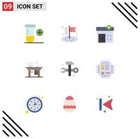 User Interface Pack of 9 Basic Flat Colors of chip hammer house databases working Editable Vector Design Elements