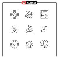 Group of 9 Modern Outlines Set for resource magnifier development human glass Editable Vector Design Elements