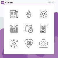 Set of 9 Modern UI Icons Symbols Signs for corporation building grow up arrow Editable Vector Design Elements