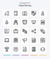 Creative Project Planing 25 OutLine icon pack  Such As speedup. rocket. office. setting. preference vector