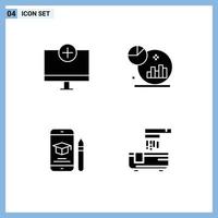 User Interface Pack of 4 Basic Solid Glyphs of add cap gadget graph graduation Editable Vector Design Elements