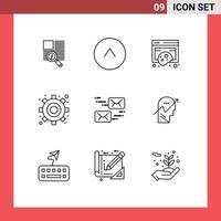 Universal Icon Symbols Group of 9 Modern Outlines of marketing email cookies settings engine Editable Vector Design Elements