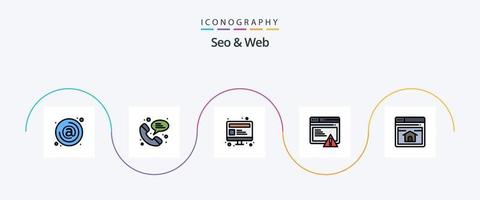 seo y web línea lleno plano 5 5 icono paquete incluso web. alerta. computadora. Página web. seo vector