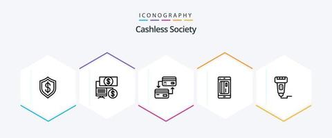 Cashless Society 25 Line icon pack including credit. card. banking. credit vector