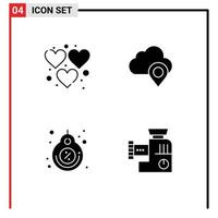 Group of 4 Solid Glyphs Signs and Symbols for heart label play pin tag Editable Vector Design Elements