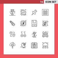 Group of 16 Modern Outlines Set for cordless circular marker saw layout Editable Vector Design Elements